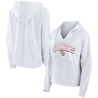 Women's Fanatics  White Oklahoma Sooners Striped Notch Neck Pullover Hoodie