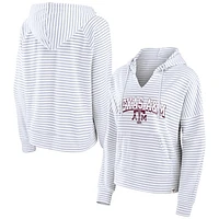 Women's Fanatics  White Texas A&M Aggies Striped Notch Neck Pullover Hoodie