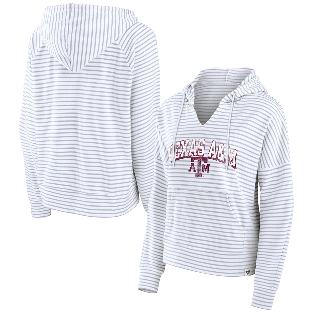 Women's Fanatics White Texas A&M Aggies Striped Notch Neck Pullover Hoodie