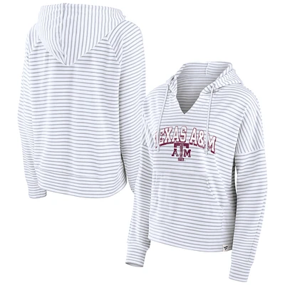 Women's Fanatics  White Texas A&M Aggies Striped Notch Neck Pullover Hoodie