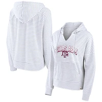 Women's Fanatics  White Texas A&M Aggies Striped Notch Neck Pullover Hoodie
