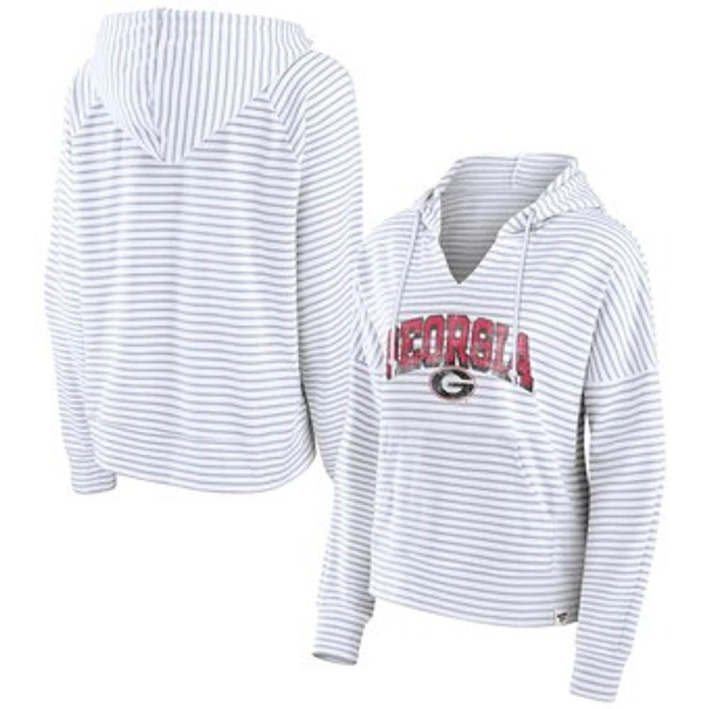 Women's Fanatics  White Georgia Bulldogs Striped Notch Neck Pullover Hoodie