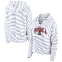 Women's Fanatics  White Georgia Bulldogs Striped Notch Neck Pullover Hoodie