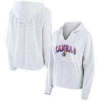 Women's Fanatics  White Kansas Jayhawks Striped Notch Neck Pullover Hoodie