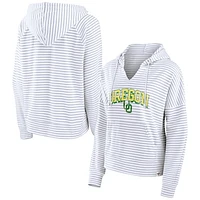 Women's Fanatics  White Oregon Ducks Striped Notch Neck Pullover Hoodie