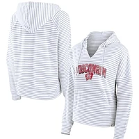 Women's Fanatics  White Wisconsin Badgers Striped Notch Neck Pullover Hoodie