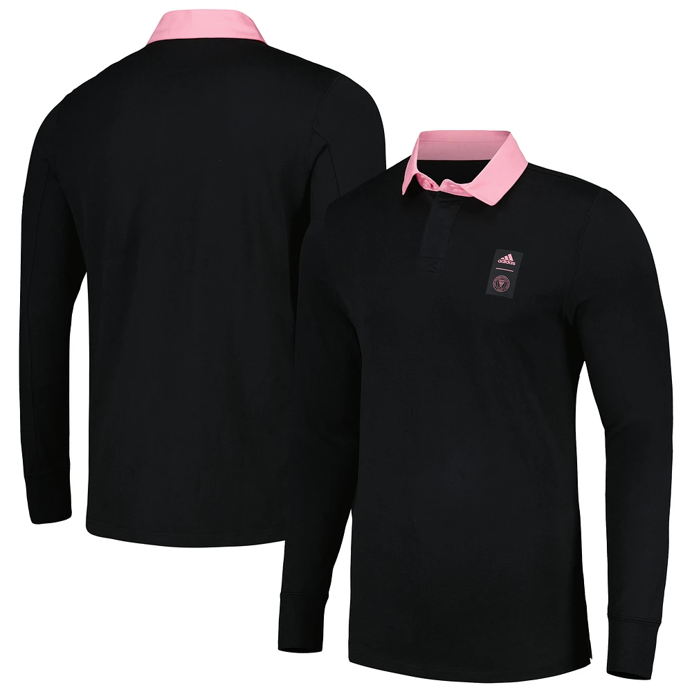 Men's adidas 2023 Player Black Inter Miami CF Travel Long Sleeve Polo