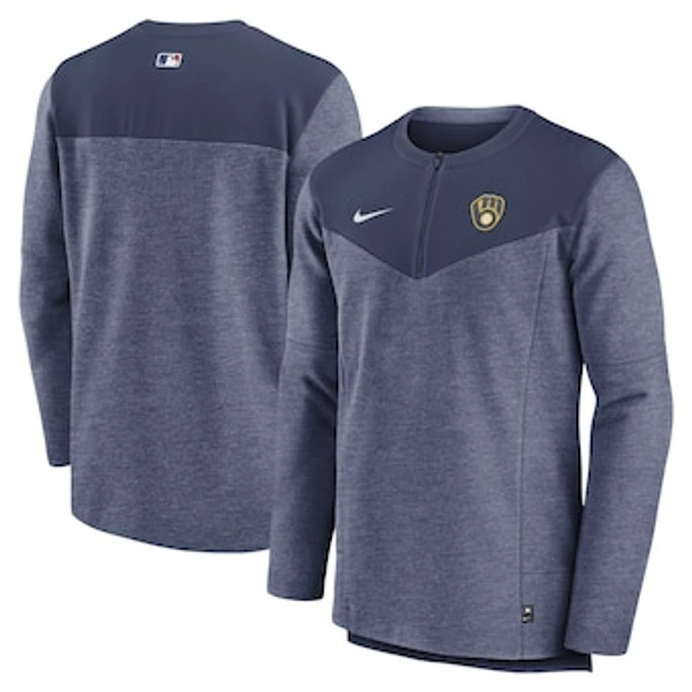 Men's Nike Navy Milwaukee Brewers Authentic Collection Game Time Performance Half-Zip Top