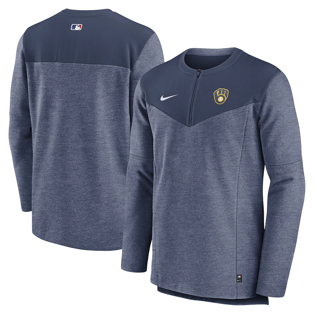 Men's Nike Navy Milwaukee Brewers Authentic Collection Game Time Performance Half-Zip Top