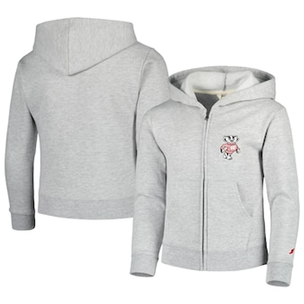 Youth League Collegiate Wear Heather Gray Wisconsin Badgers Full-Zip Hoodie