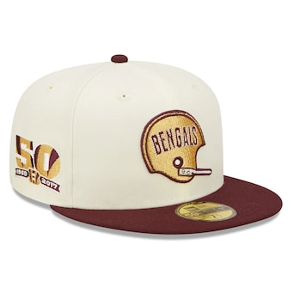 Men's New Era Cream/Maroon Cincinnati Bengals Gridiron Classics 50th Anniversary 59FIFTY Fitted Hat