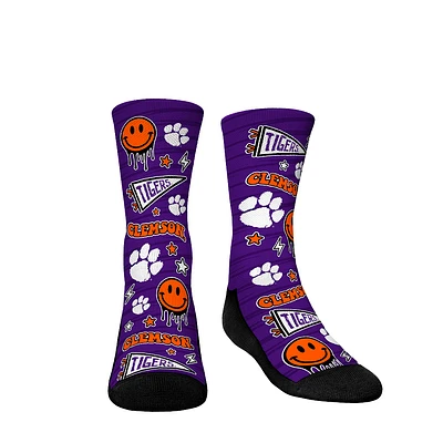 Youth Rock Em Socks Clemson Tigers Smiley Stickers Crew Socks