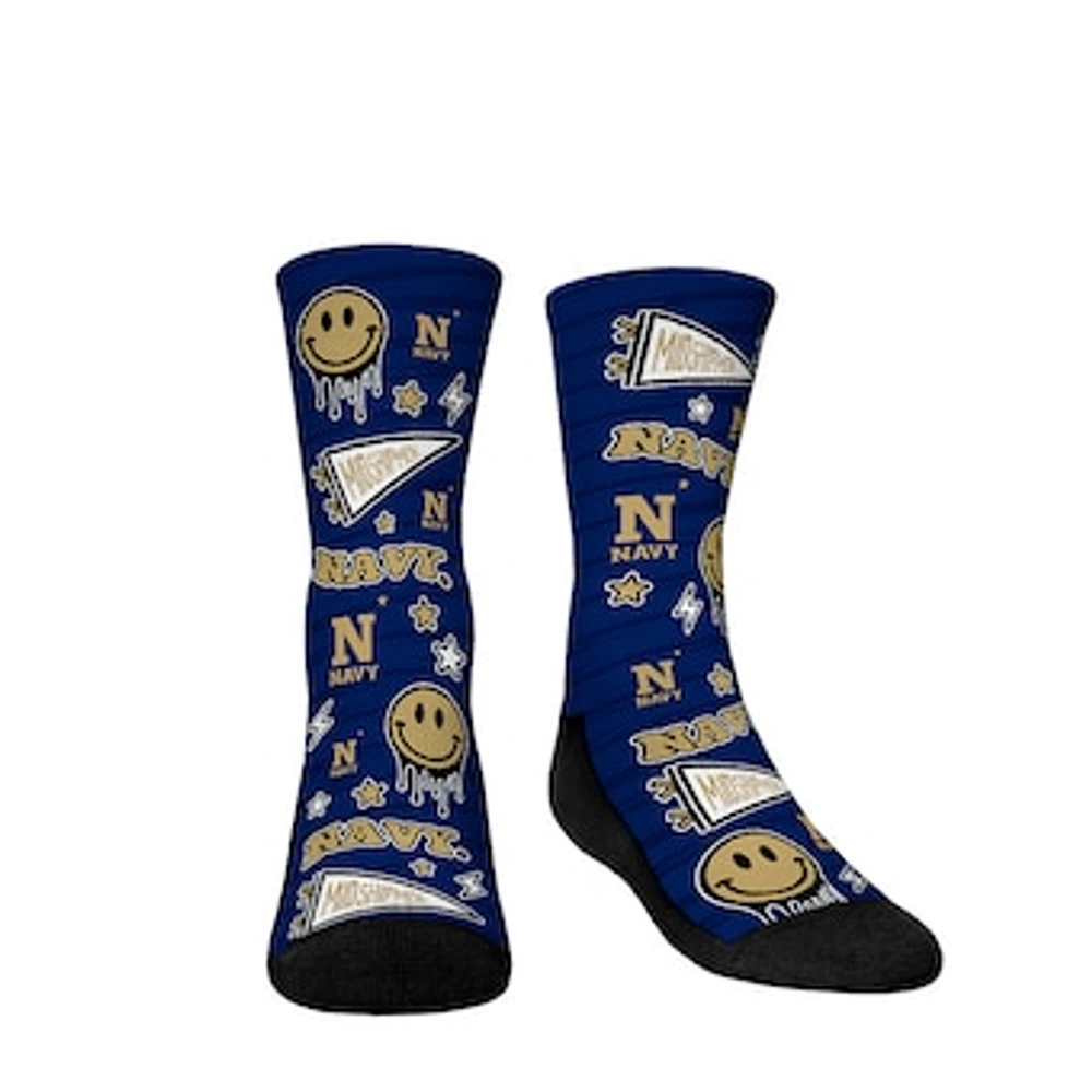 Youth Rock Em Socks Navy Midshipmen Smiley Stickers Crew Socks