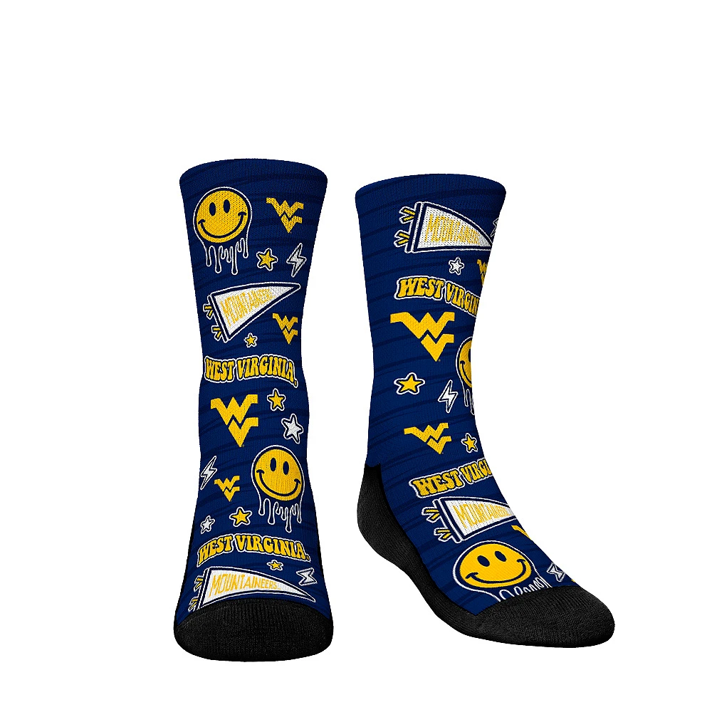 Youth Rock Em Socks West Virginia Mountaineers Smiley Stickers Crew Socks