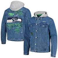 Men's The Wild Collective Seattle Seahawks Hooded Full-Button Denim Jacket