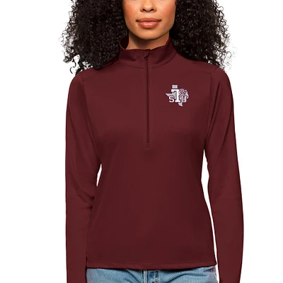 Women's Antigua  Maroon Texas Southern Tigers Tribute Quarter-Zip Pullover Top