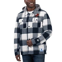 Men's Starter Navy Chicago Bears Big Joe Plaid Full-Zip Hoodie Jacket