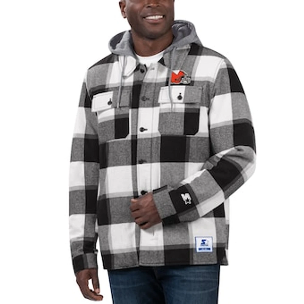 Men's Starter Black Cleveland Browns Big Joe Plaid Full-Zip Hoodie Jacket