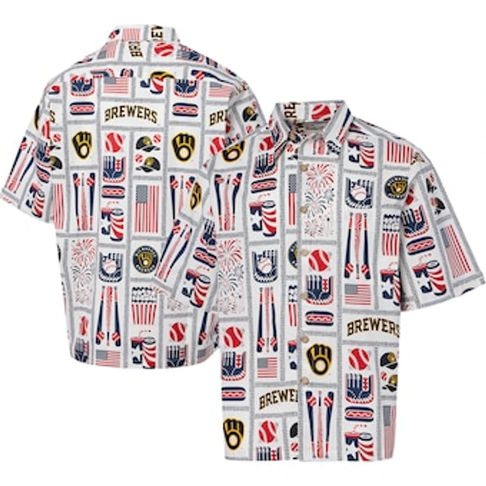 Men's Reyn Spooner White Milwaukee Brewers Americana Button-Up Shirt