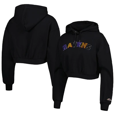 Women's The Wild Collective Black Baltimore Ravens Cropped Pullover Hoodie