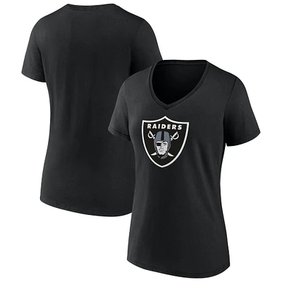 Women's Fanatics Black Las Vegas Raiders Icon Primary Logo V-Neck T-Shirt