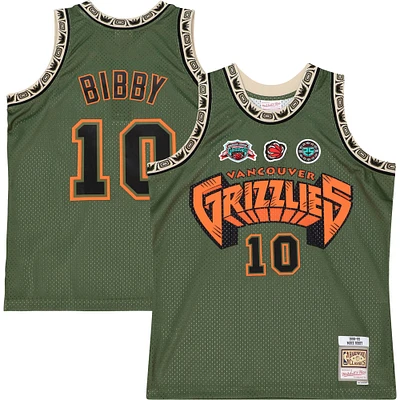 Men's Mitchell & Ness Mike Bibby Olive Vancouver Grizzlies 1998/99 Hardwood Classics Flight Edition Swingman Jersey