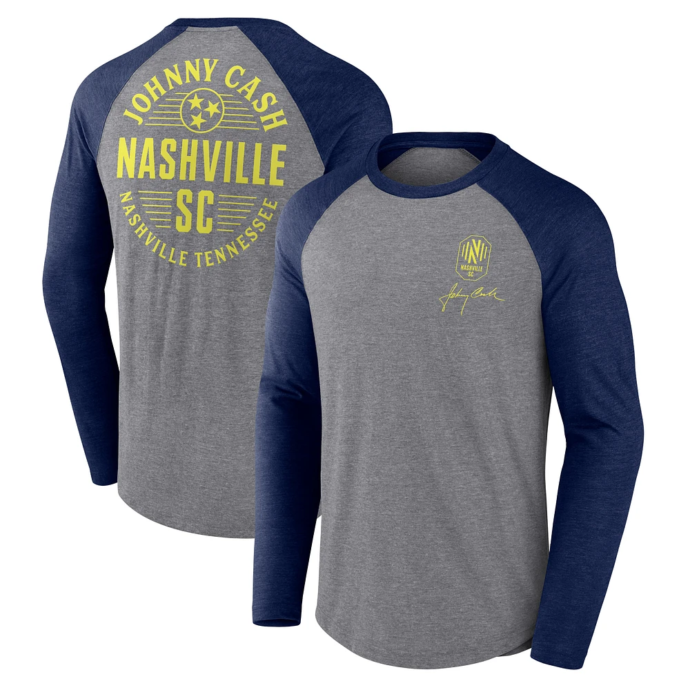 Men's Fanatics Heather Gray Nashville SC x Johnny Cash Lines Tri-Blend Raglan Long Sleeve T-Shirt