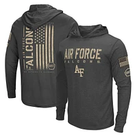 Men's Colosseum Heather Black Air Force Falcons Team OHT Military Appreciation Long Sleeve Hoodie T-Shirt