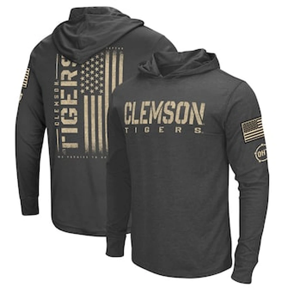 Men's Colosseum Heather Black Clemson Tigers Team OHT Military Appreciation Long Sleeve Hoodie T-Shirt