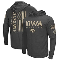 Men's Colosseum Heather Black Iowa Hawkeyes Team OHT Military Appreciation Long Sleeve Hoodie T-Shirt