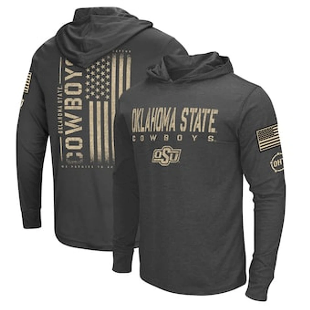 Men's Colosseum Heather Black Oklahoma State Cowboys Team OHT Military Appreciation Long Sleeve Hoodie T-Shirt