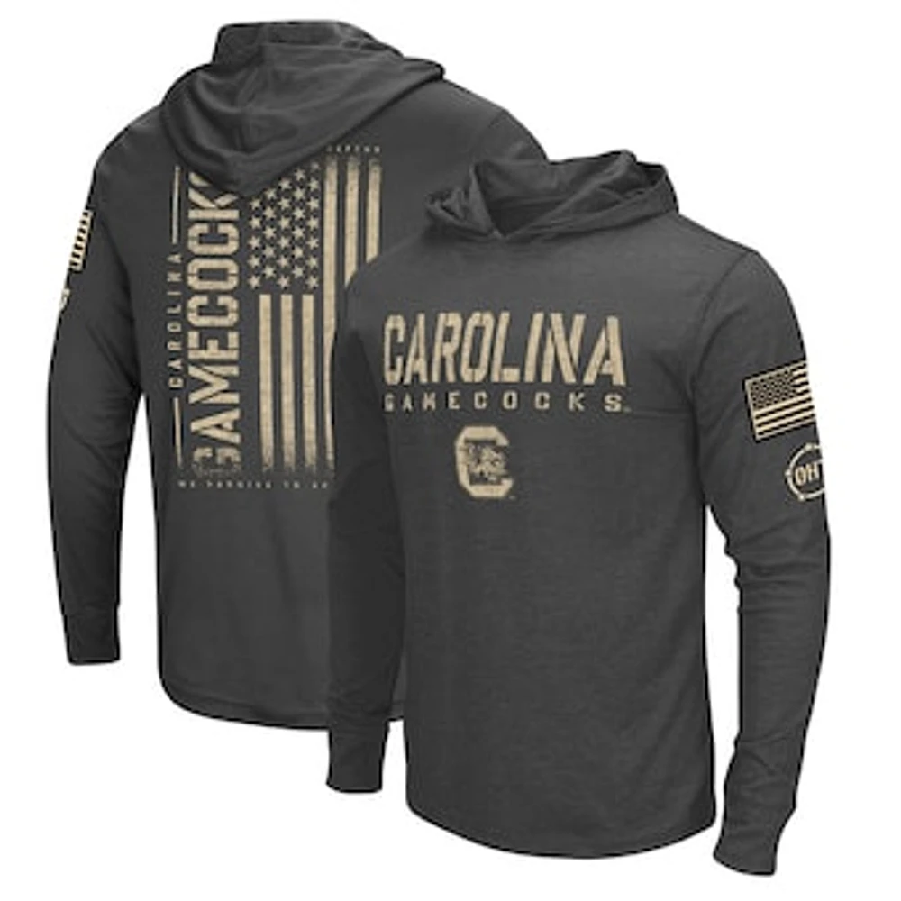 Men's Colosseum Heather Black South Carolina Gamecocks Team OHT Military Appreciation Long Sleeve Hoodie T-Shirt