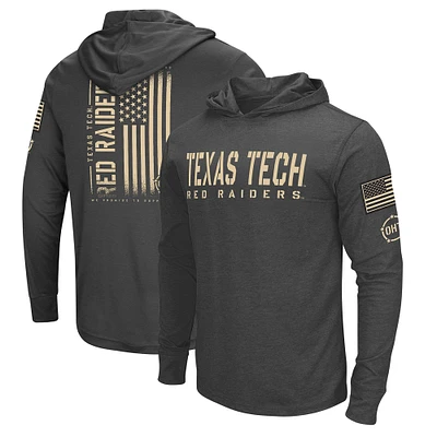 Men's Colosseum Heather Black Texas Tech Red Raiders Team OHT Military Appreciation Long Sleeve Hoodie T-Shirt