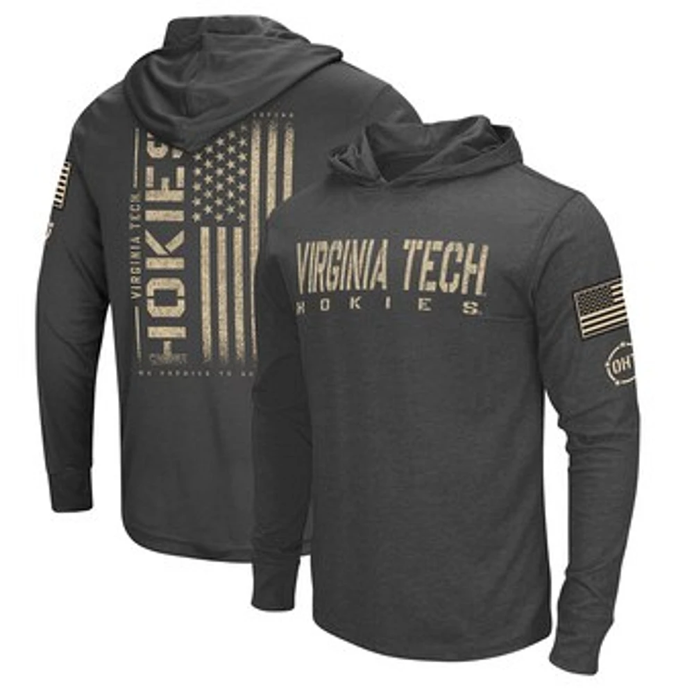 Men's Colosseum Heather Black Virginia Tech Hokies Team OHT Military Appreciation Long Sleeve Hoodie T-Shirt