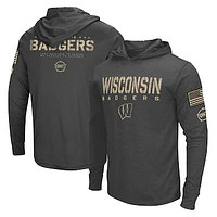 Men's Colosseum Heather Black Wisconsin Badgers Team OHT Military Appreciation Long Sleeve Hoodie T-Shirt