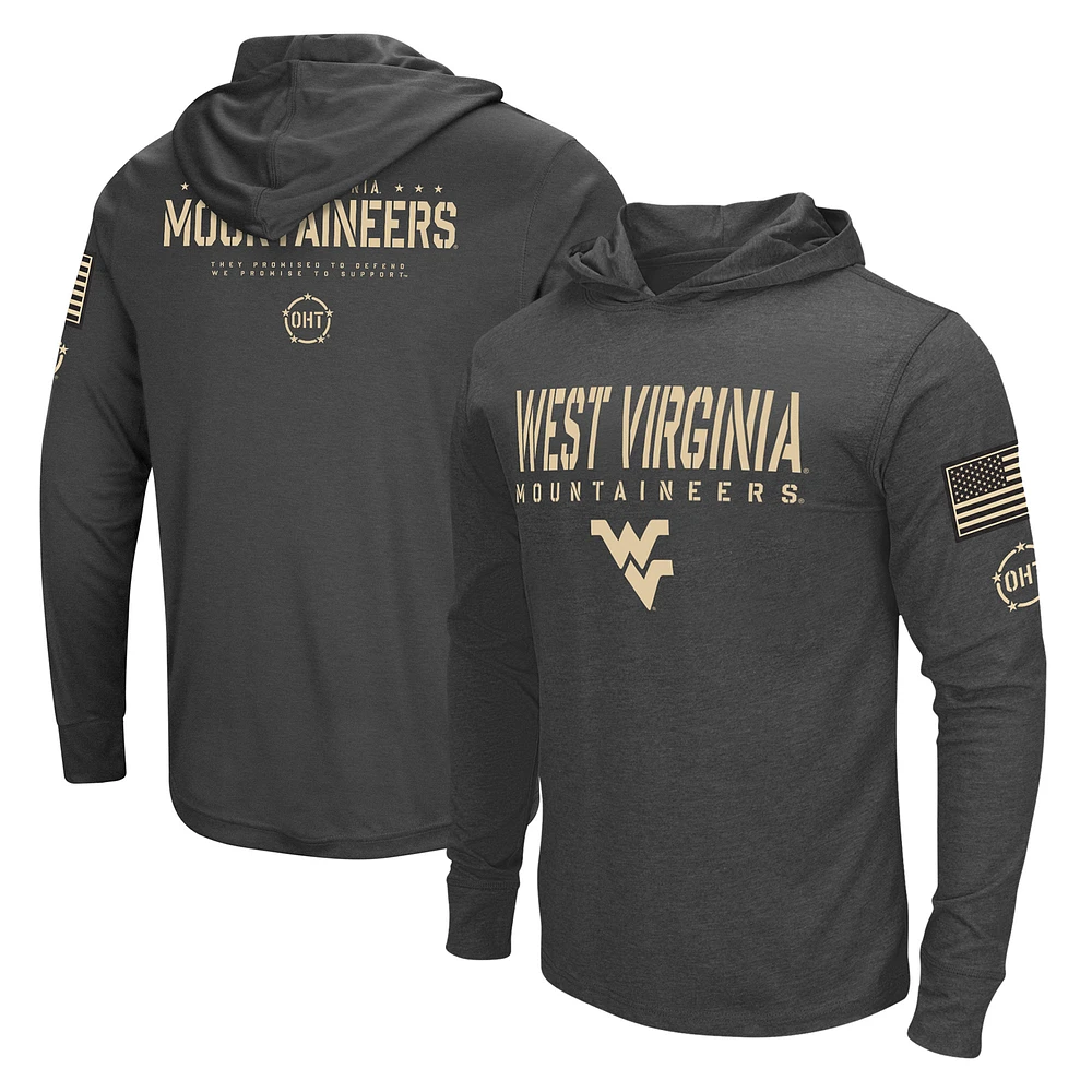 Men's Colosseum Heather Black West Virginia Mountaineers Team OHT Military Appreciation Long Sleeve Hoodie T-Shirt