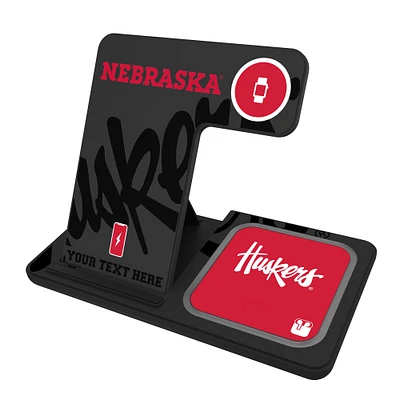 Nebraska Huskers Secondary Logo Personalized 3-In-1 Wireless Charger