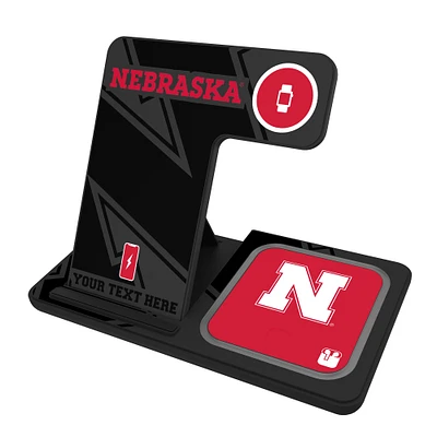 Nebraska Huskers Primary Logo Personalized 3-In-1 Wireless Charger