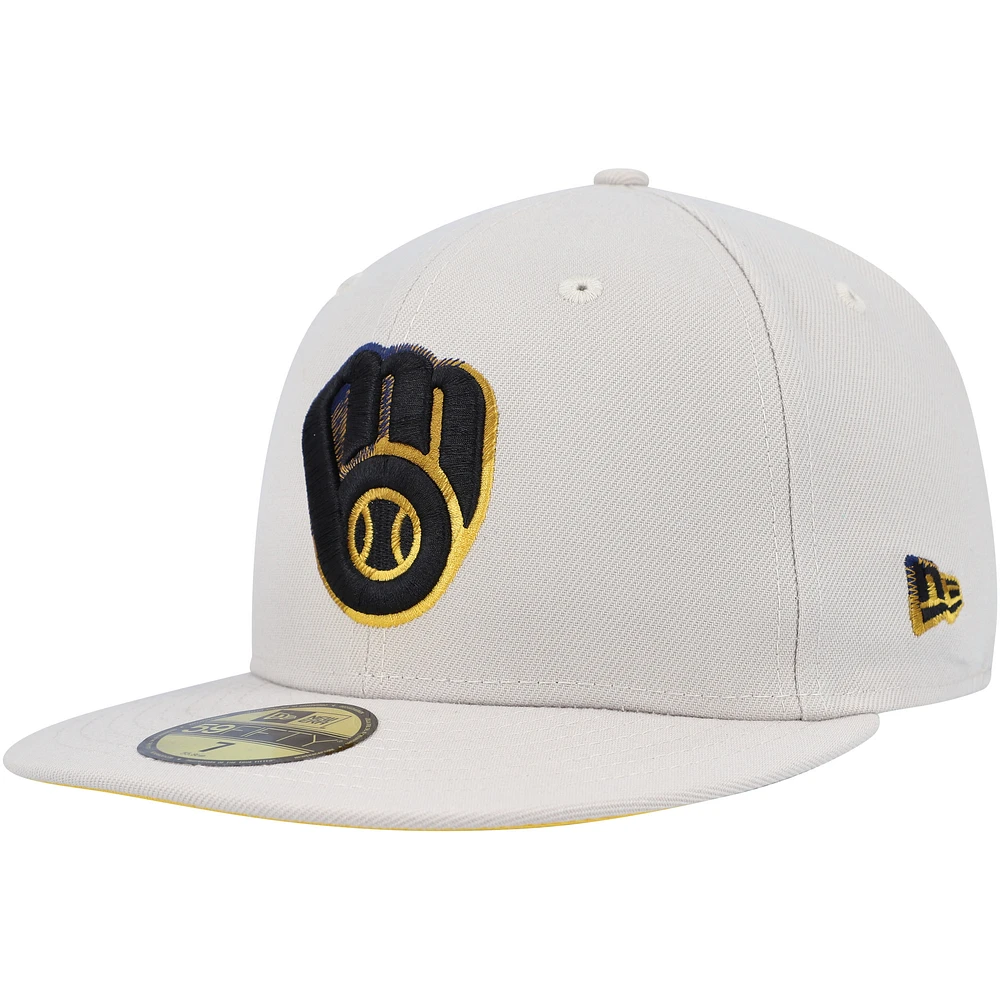 Men's New Era Khaki Milwaukee Brewers Stone Dim Undervisor 59FIFTY Fitted Hat