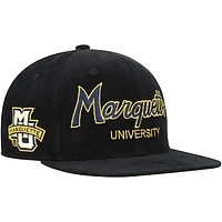 Youth Mitchell & Ness Black Marquette Golden Eagles Corduroy Script Snapback Hat