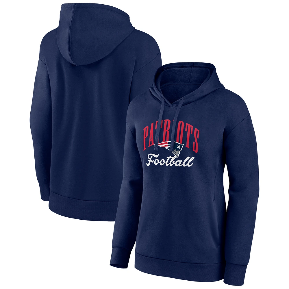 Women's Fanatics Navy New England Patriots Team Logo Victory Script Pullover Hoodie