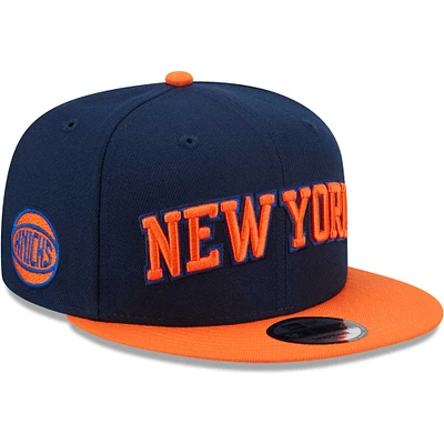 Men's New Era Navy/Orange New York Knicks Jersey Hook Statement Edition 9FIFTY Snapback Hat