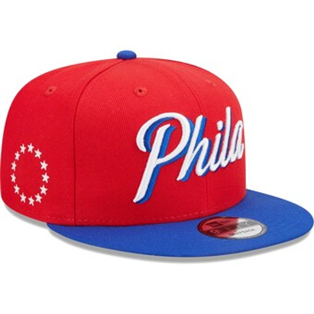 Men's New Era Red/Royal Philadelphia 76ers Jersey Hook Statement Edition 9FIFTY Snapback Hat