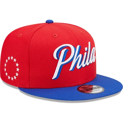 Men's New Era Red/Royal Philadelphia 76ers Jersey Hook Statement Edition 9FIFTY Snapback Hat