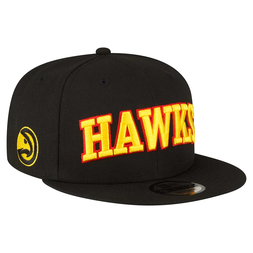 Men's New Era Black Atlanta Hawks Jersey Hook Statement Edition 9FIFTY Snapback Hat