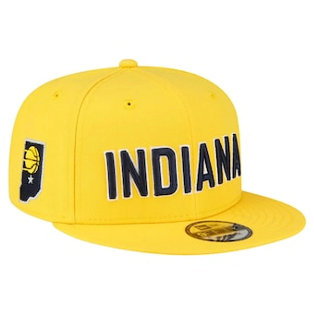 Men's New Era Gold Indiana Pacers Jersey Hook Statement Edition 9FIFTY Snapback Hat