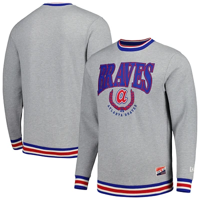 Men's New Era  Heather Gray Atlanta Braves Throwback Classic Pullover Sweatshirt