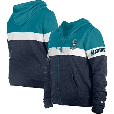 Women's New Era  Navy Seattle Mariners Plus Size Color-Block Full-Zip Hoodie