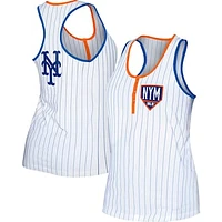 Women's New Era White New York Mets Pinstripe Henley Racerback Tank Top