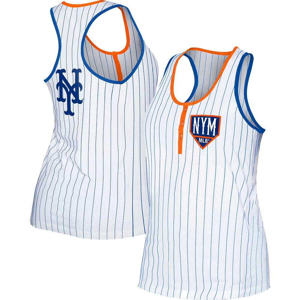 Women's New Era White New York Mets Pinstripe Henley Racerback Tank Top